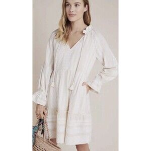 Anthropologie Maeve Dominique Tunic Dress Sz L Cream White Tribal Print $168
